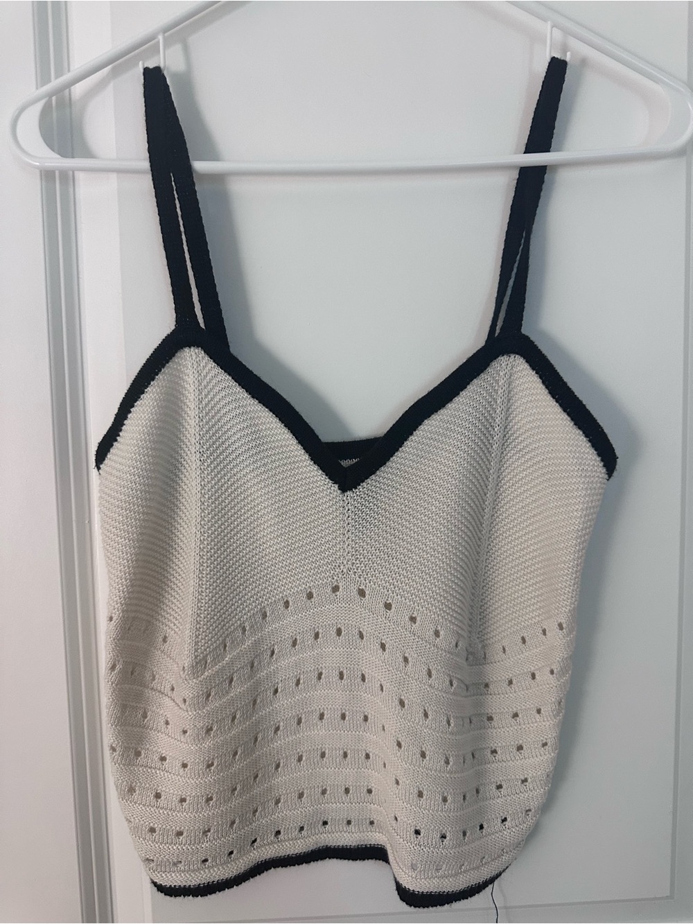 Forever 21 Cream V-Neck Knit Tank with Black Trim